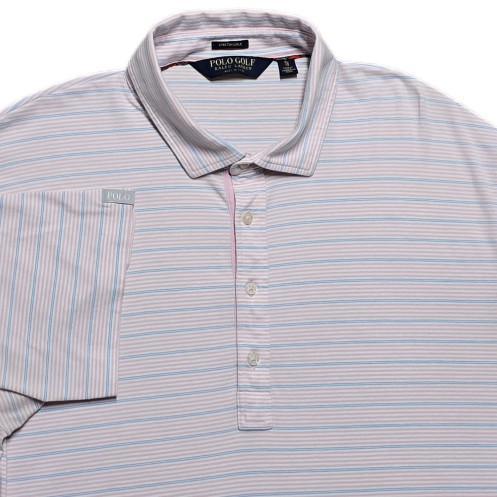 Ralph Lauren Polo Golf Performance Stretch Lisle Polo Pink Blue‎ Striped Mens XL
